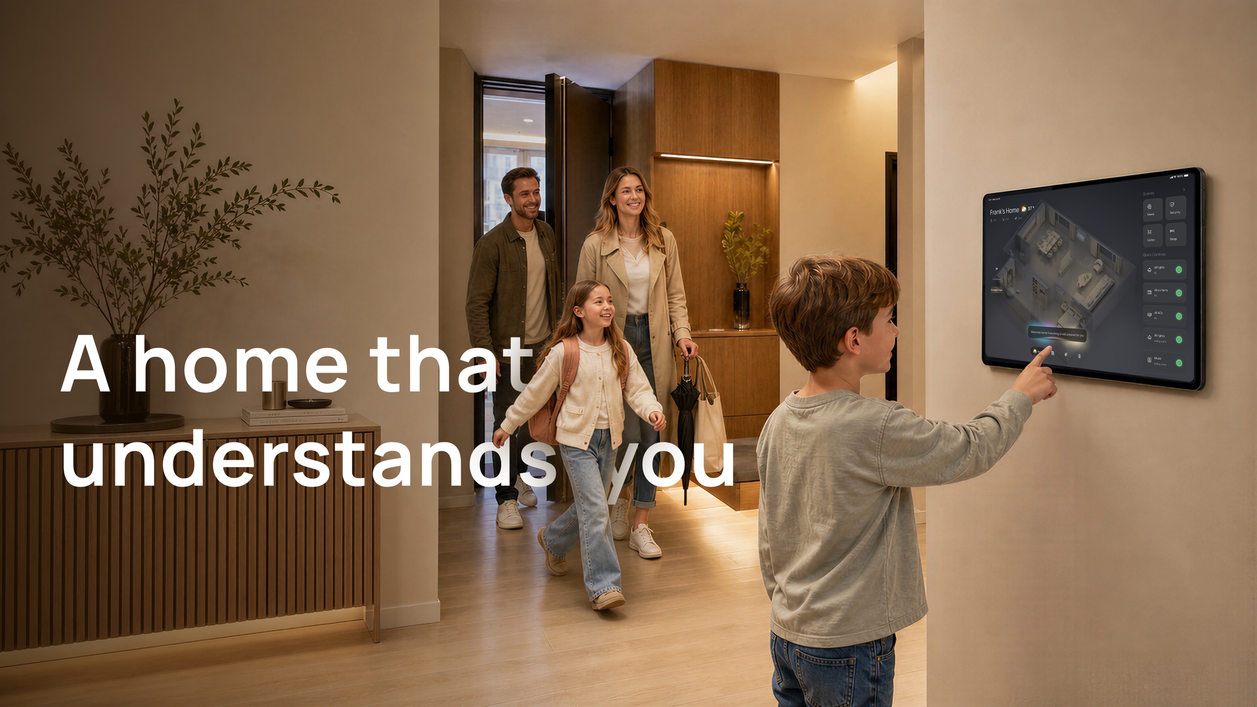 A family arriving home to their Domia smart home