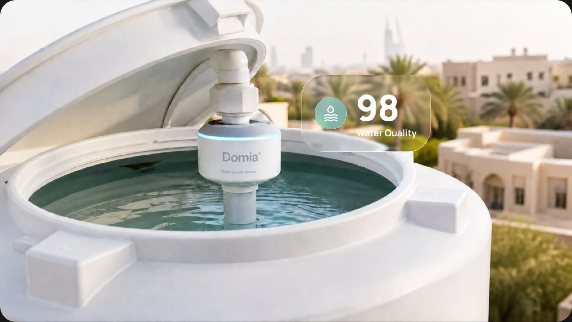 In-tank water quality sensor overlooking the skyline — water quality 98